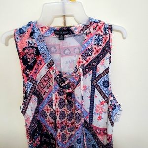 NINA LEONARD RED WHITE AND BLUE HANDKERCHIEF DRESS